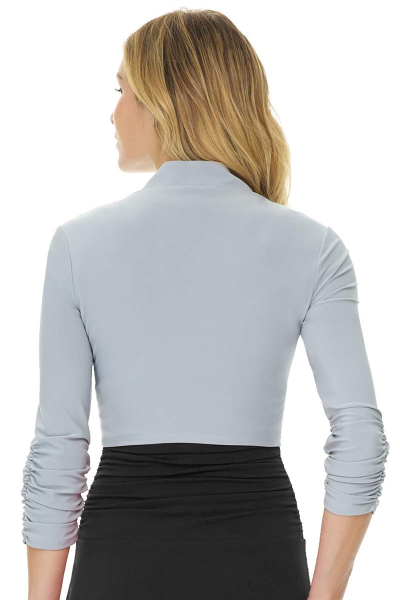 Rekucci Women's Jersey Soft Knit Stretch Bolero Shrug with Ruched Sleeves (X-Small, Silver) - Image 3